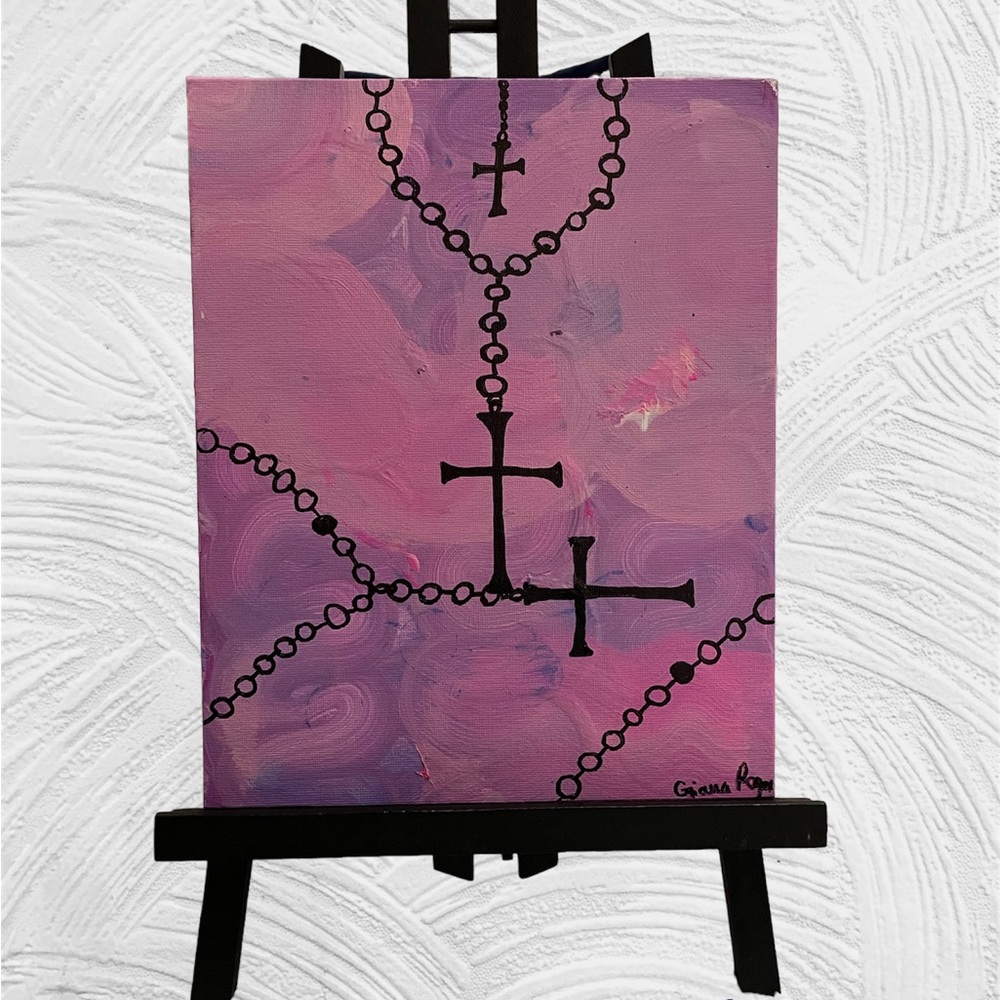 Cross rosary painting decor